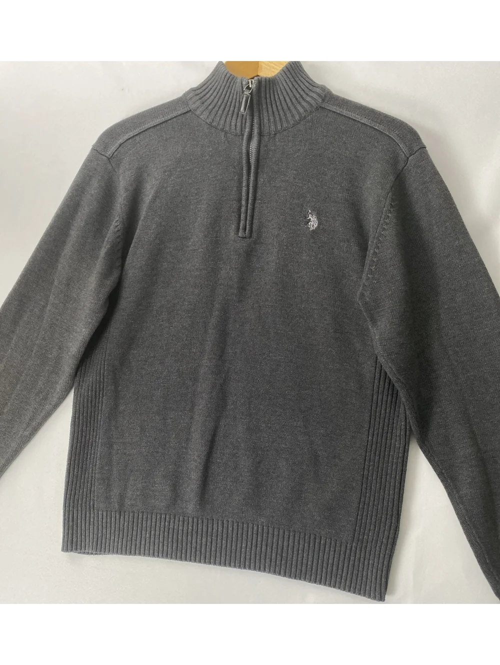 U.S. Polo Assn 1/4 Zip Pullover Sweater, Charcoal Grey Large Cotton Blend